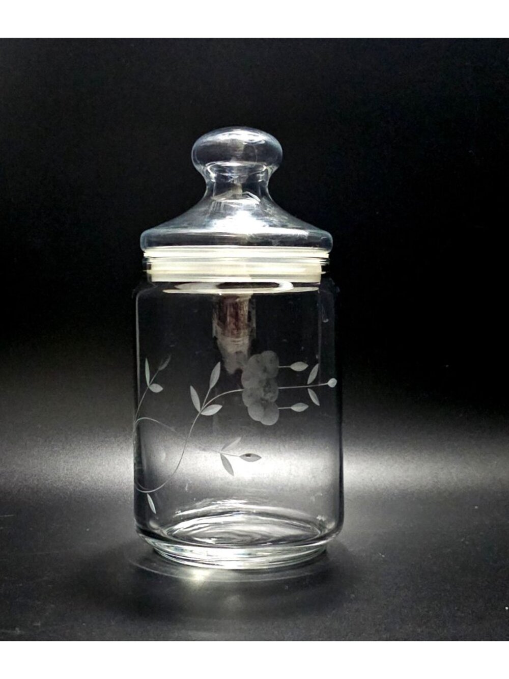 Princess House Heritage Lidded Storage Jar 8.25" floral etched glass